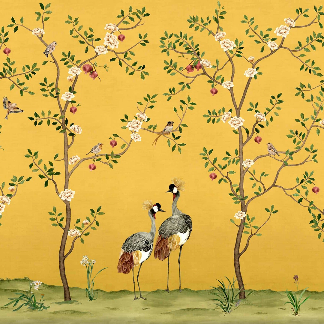 Crowned Crane behang-Behang-Coordonne-Amber-Non Woven-M2-Selected Wallpapers &amp; Interiors