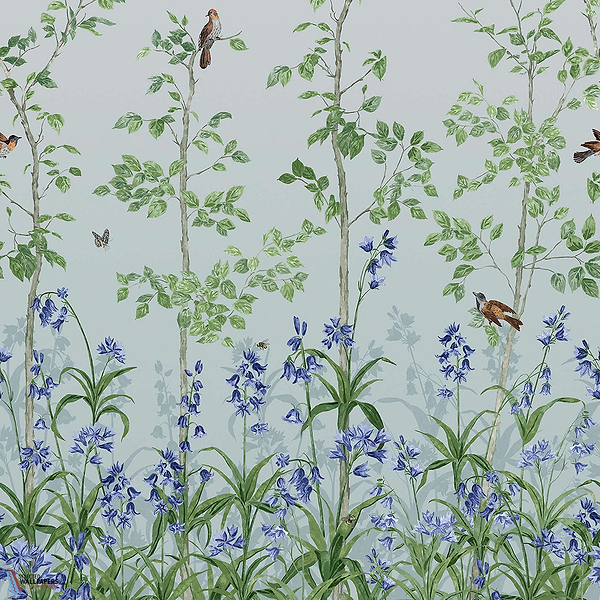 Bird & Bluebell-behang-Tapete-Little Greene-Celestial Blue-Rol-0263BICELES-Selected Wallpapers