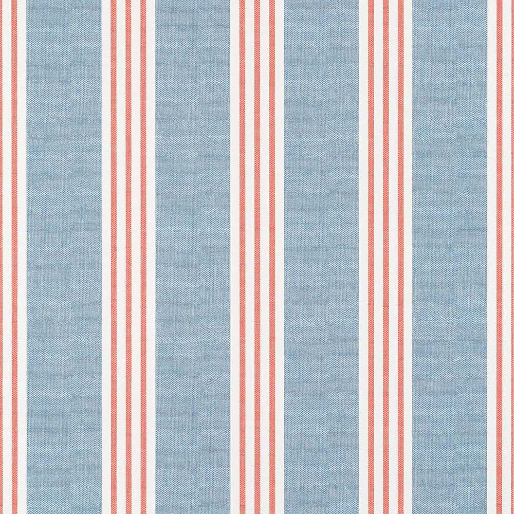 Canvas Stripe-Behang-Tapete-Thibaut-Blue and Coral-Rol-T13362-Selected Wallpapers