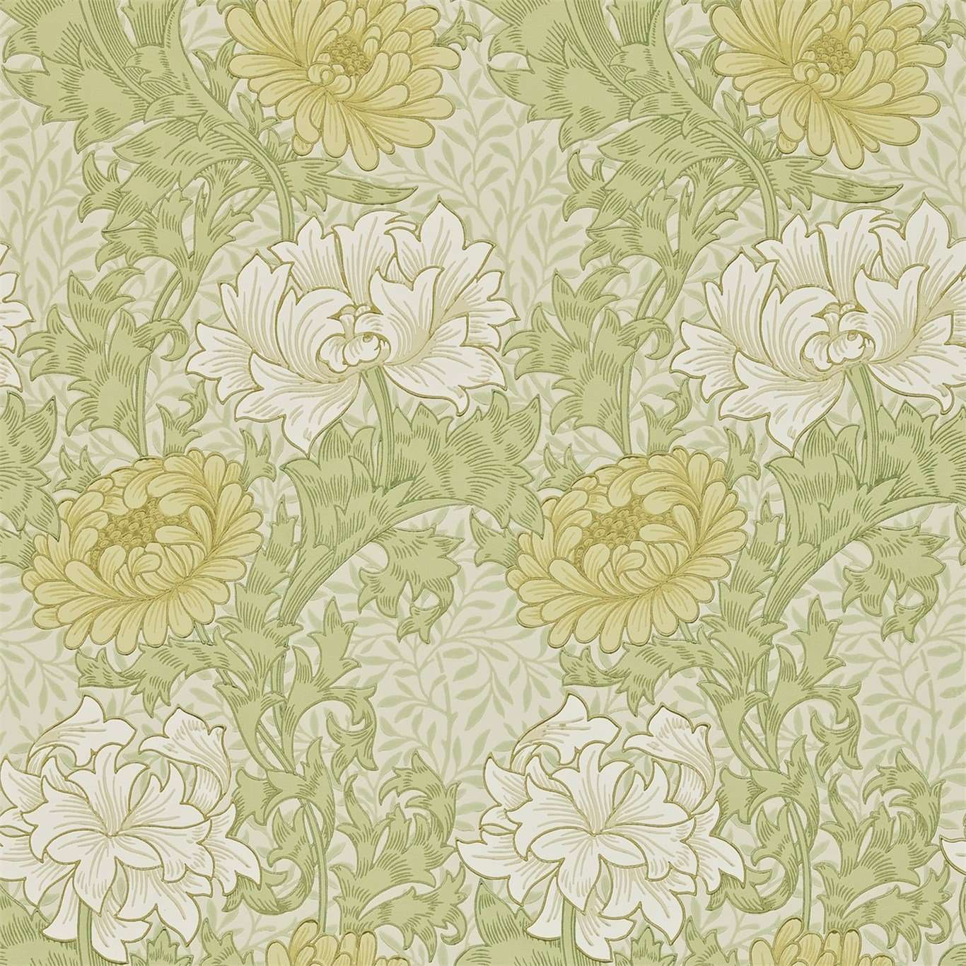 Chrysanthemum-behang-Tapete-Morris & Co-Pale Olive-Rol-212545-Selected Wallpapers