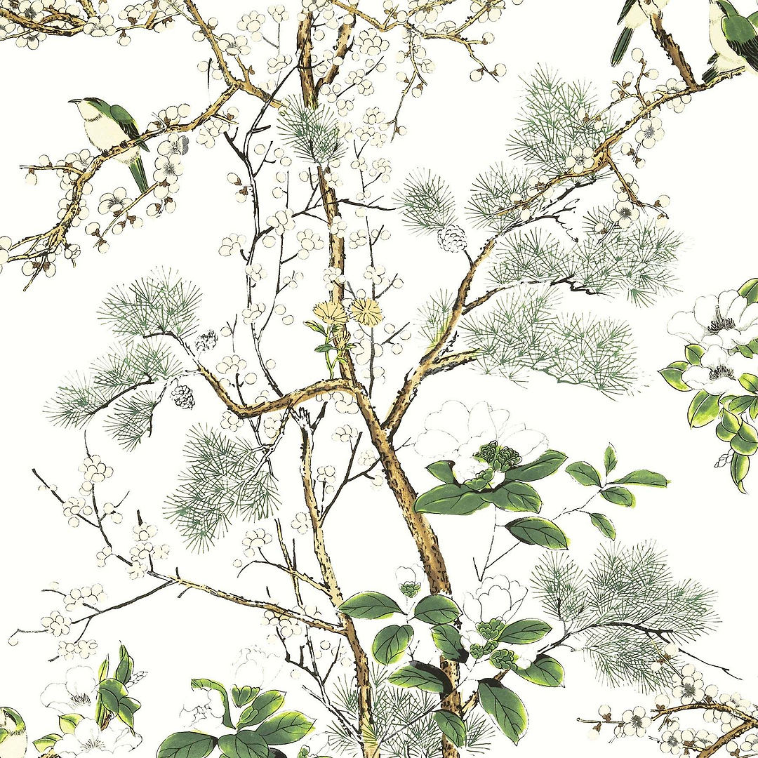 Katsura-Behang-Tapete-Thibaut-Green and White-Rol-T13621-Selected Wallpapers