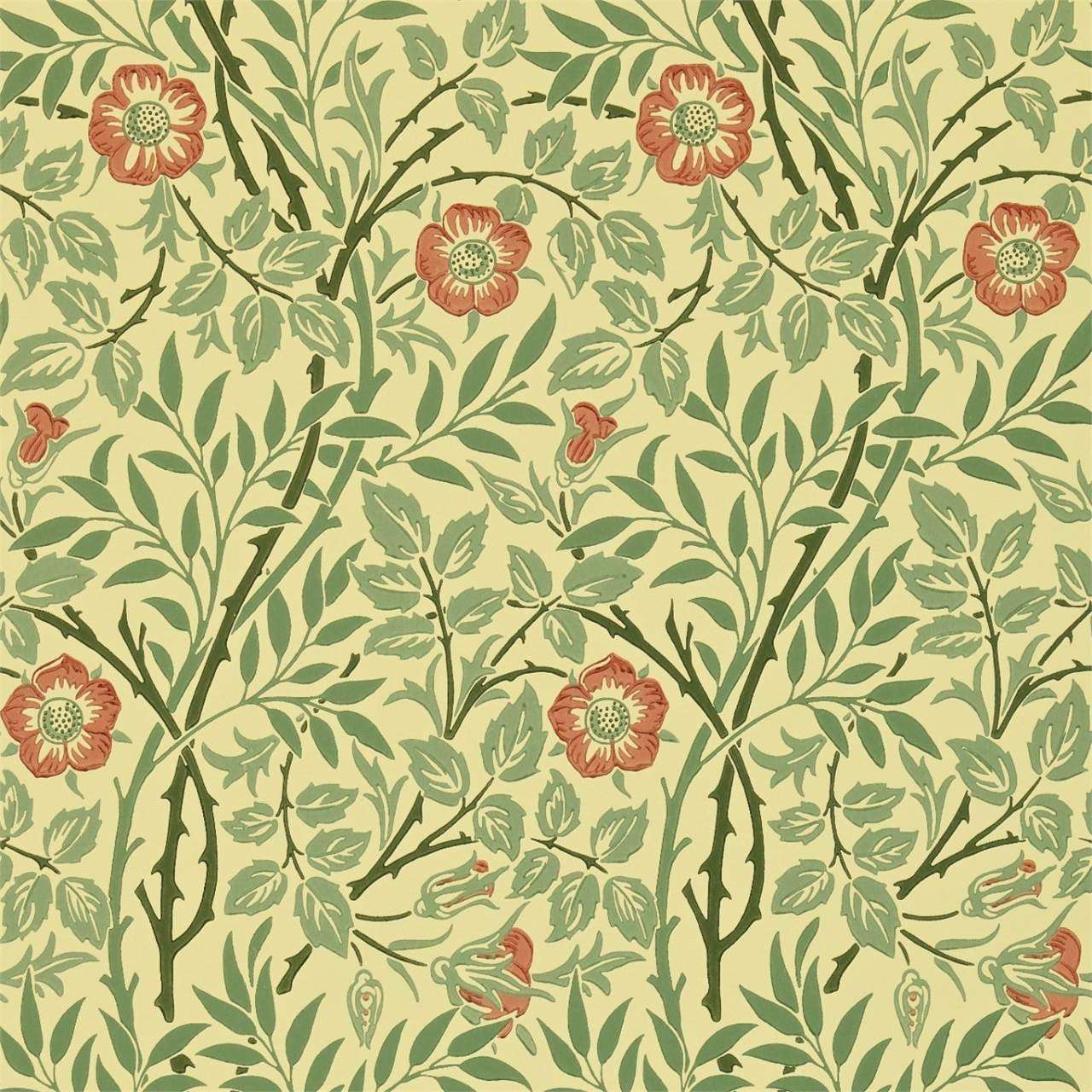 Sweet Briar-behang-Tapete-Morris & Co-Green/Blue/Rust-Rol-210478-Selected Wallpapers