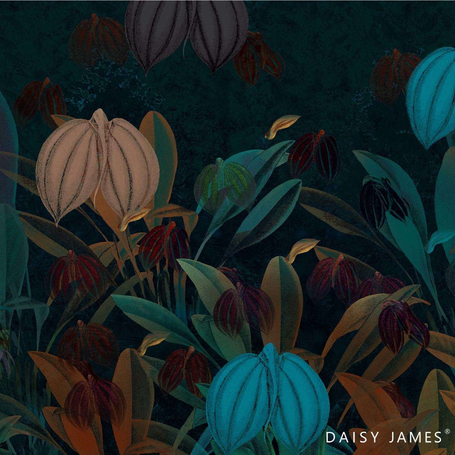 The Blue Cherry behang-Behang-Daisy James-Vinyl-Blue-M2-Selected Wallpapers &amp; Interiors