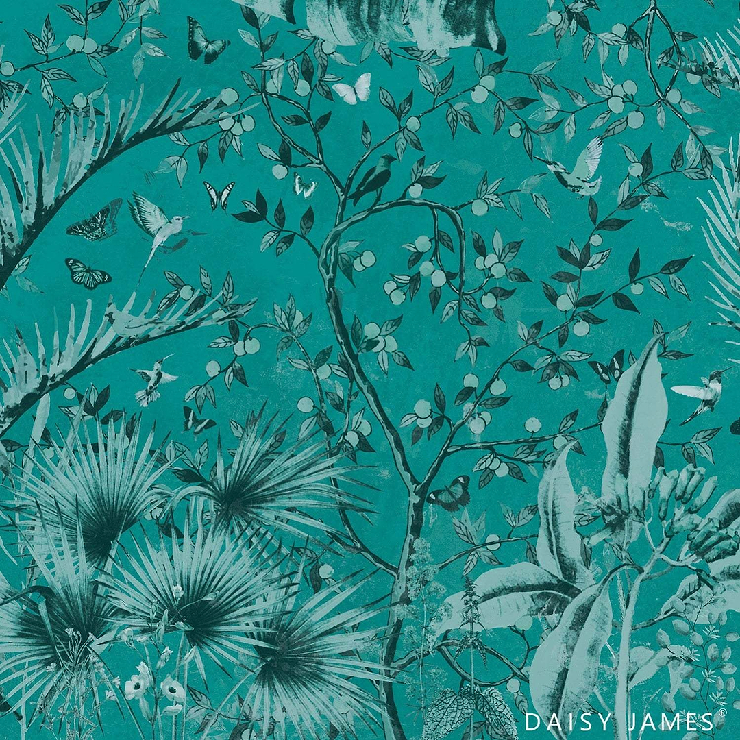 The Canopy behang-behang-Daisy James-Turquoise-Vinyl-M2-Selected Wallpapers &amp; Interiors