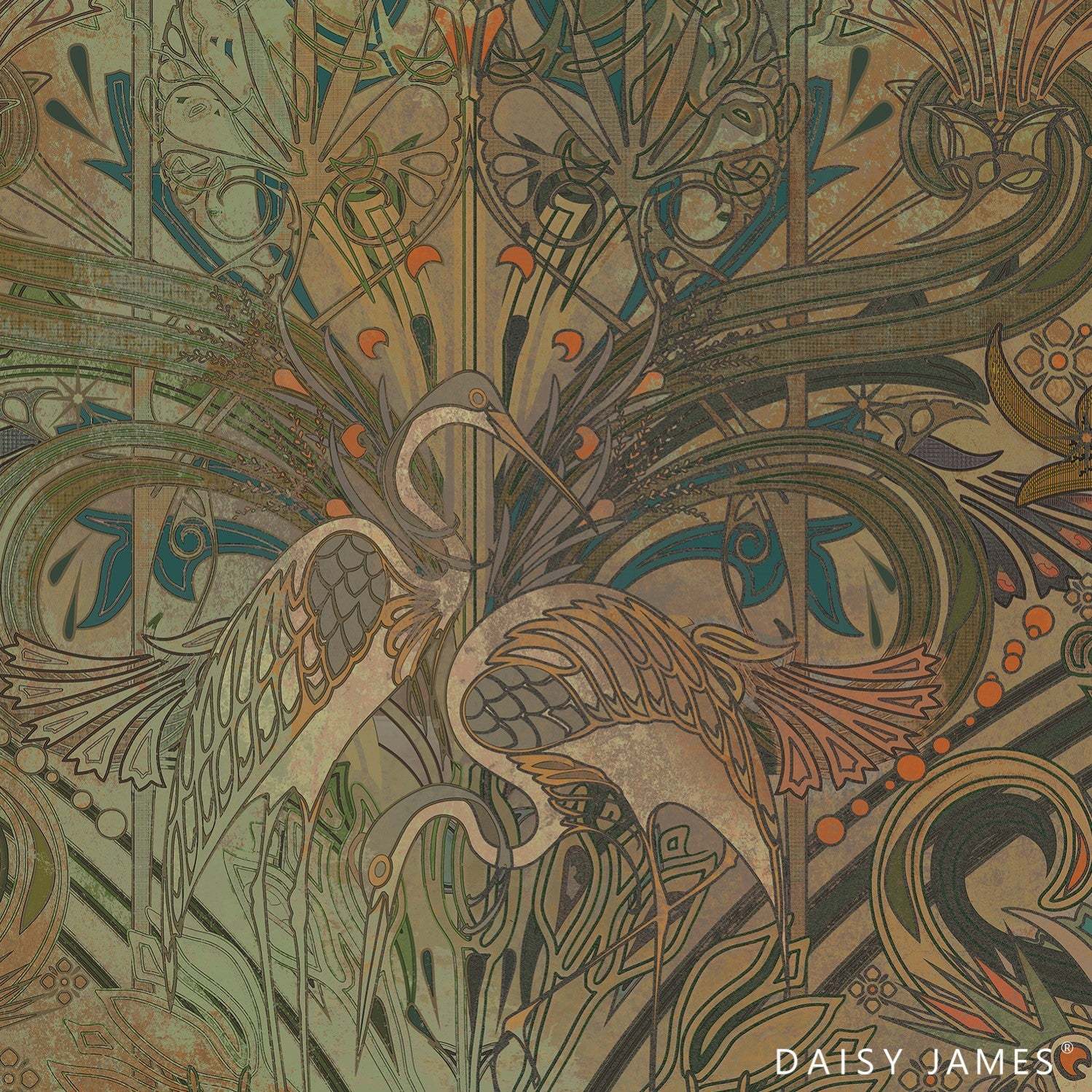 The Crane No2 behang-behang-Daisy James-Multicolor-Vinyl-M2-Selected Wallpapers &amp; Interiors