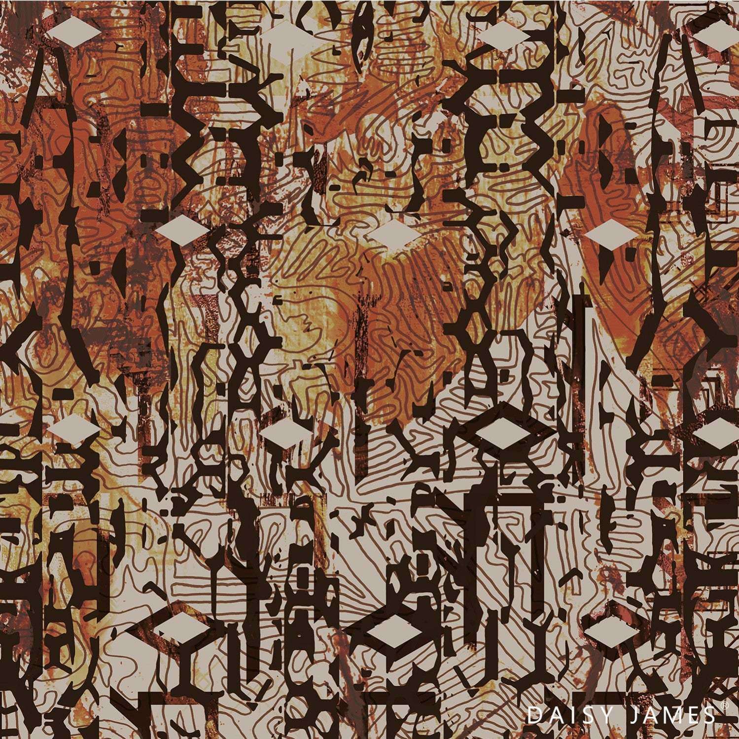 The Lava behang-Behang-Daisy James-Vinyl-Brown-M2-Selected Wallpapers &amp; Interiors