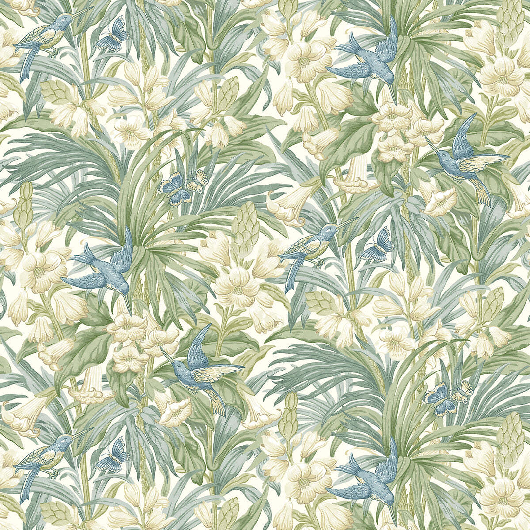 Trumpet Flowers-Behang-Tapete-GP&J Baker-Blue/Green-Rol-BW45103.2-Selected Wallpapers