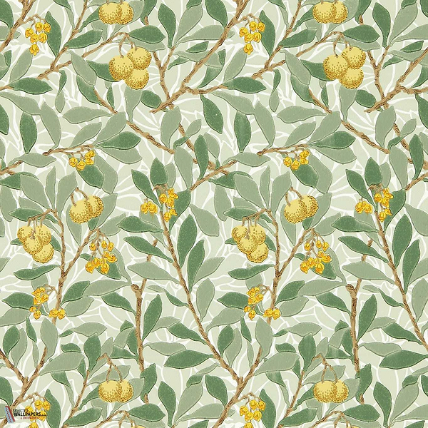 Arbutus behang-behang-Morris & Co-Sage/Lemon-Rol-Selected Wallpapers &amp; Interiors