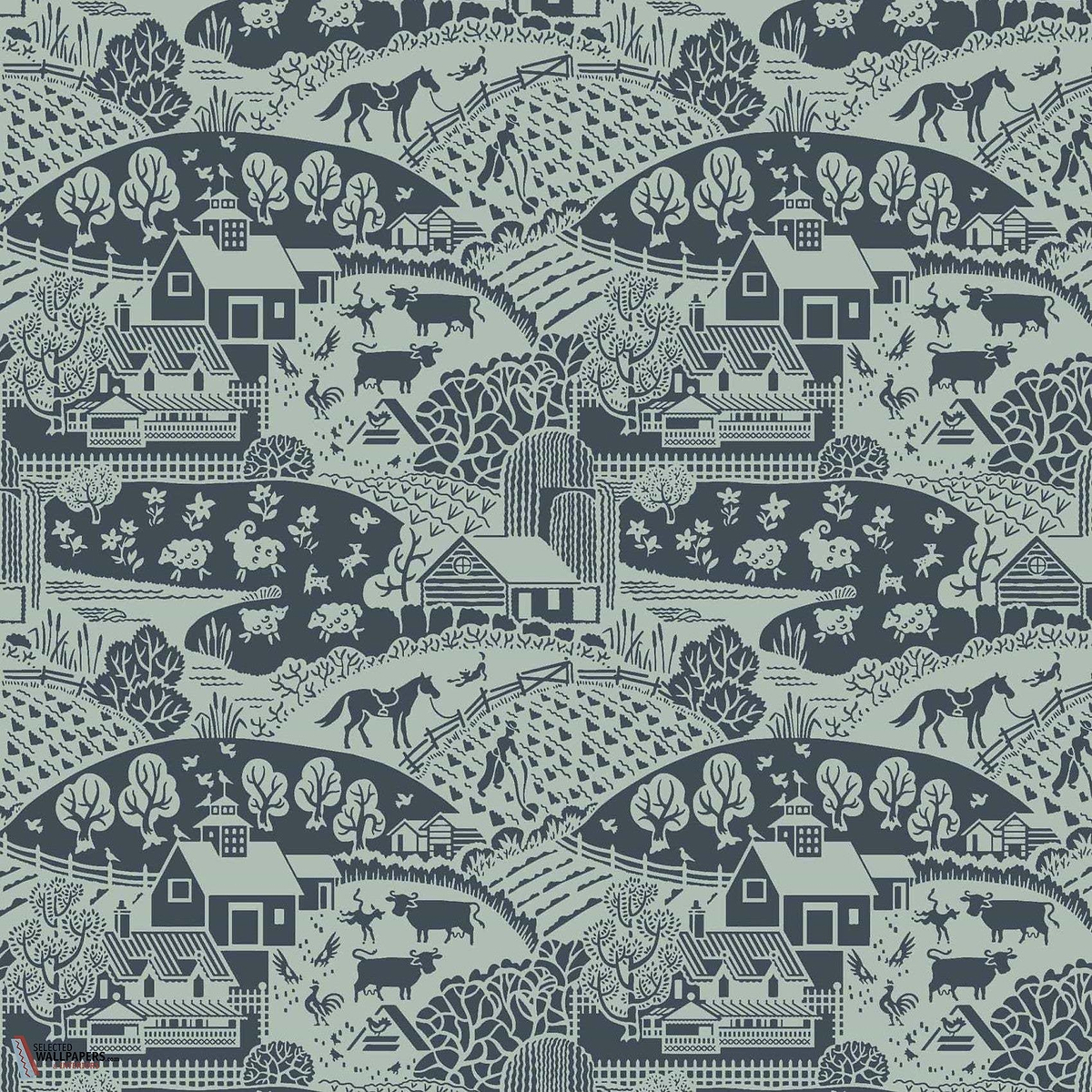 Gable-Behang-Tapete-Farrow & Ball-Green Blue-Rol-BP5405-Selected Wallpapers