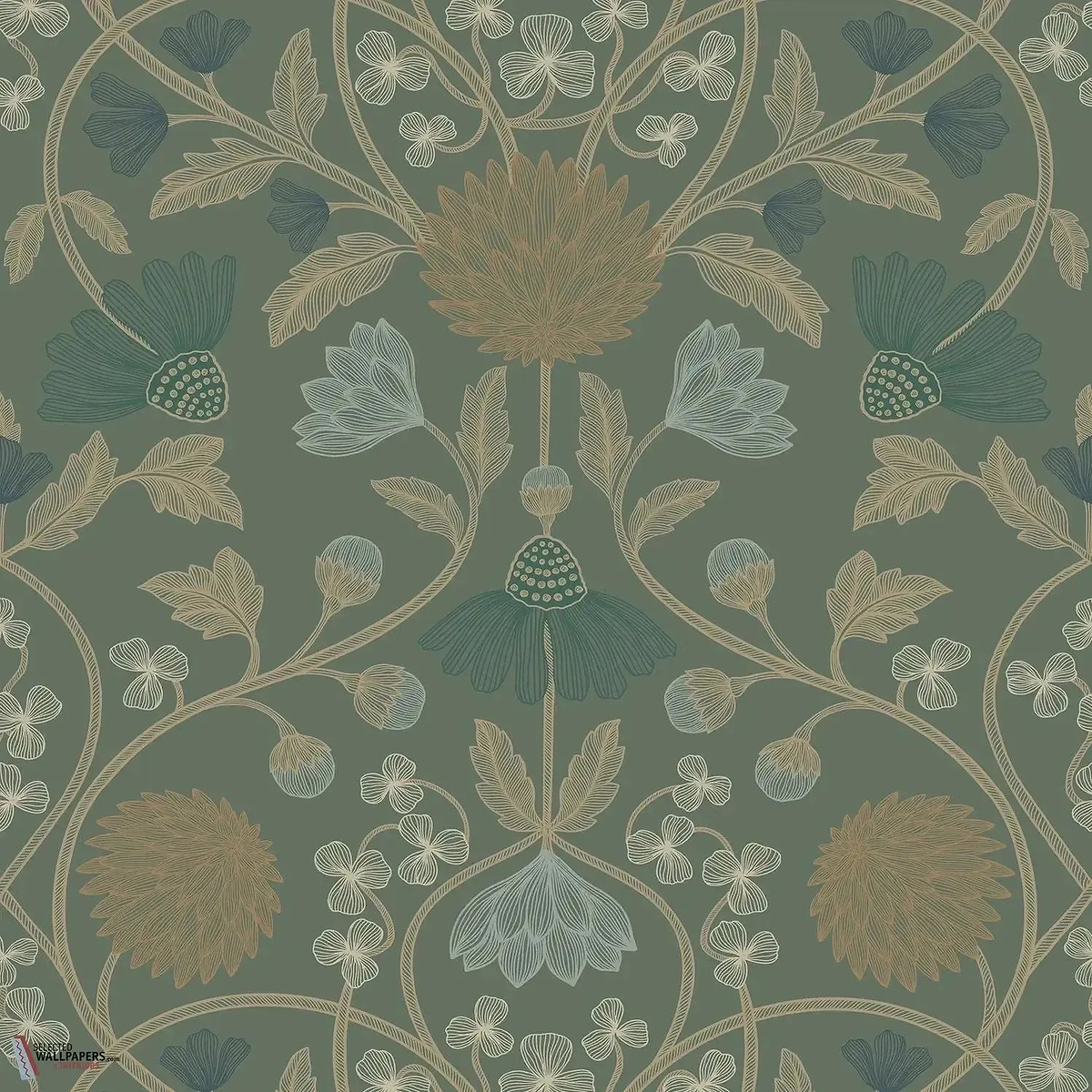 Hippolyte behang-Casamance-Vert de Gris/Dore-Rol-Selected Wallpapers-Interiors