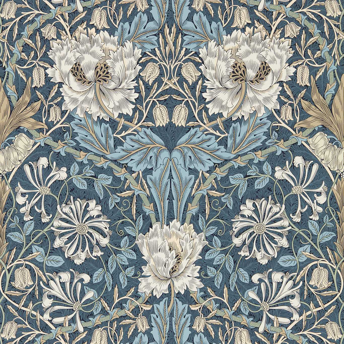 Honeysuckle and Tulip behang-behang-Morris & Co-Woad/Thyme-Rol-Selected Wallpapers &amp; Interiors