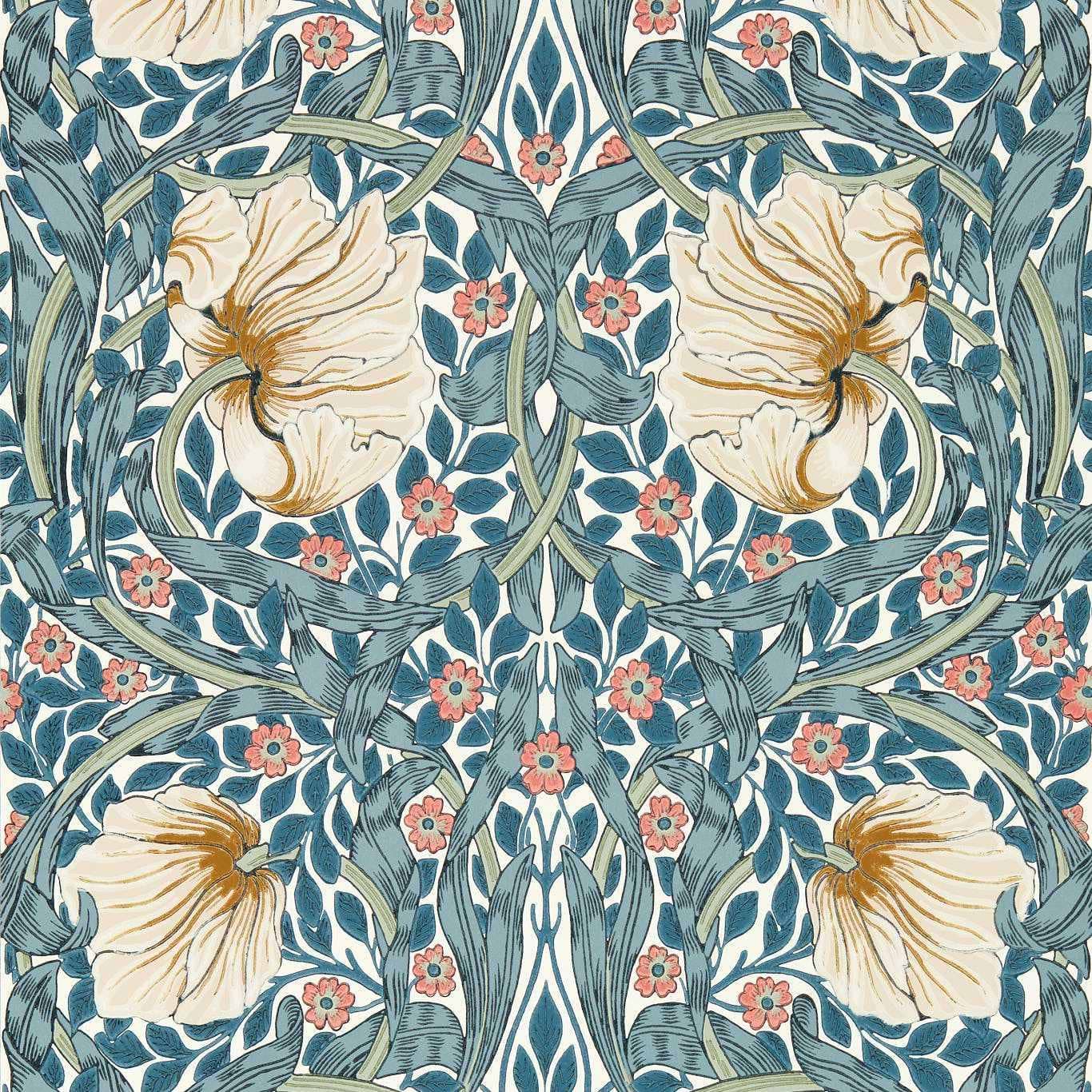 Pimpernel behang-Behang-Morris & Co-Woad/Coral-Rol-Selected Wallpapers &amp; Interiors