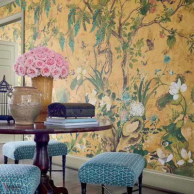 Wild Wisteria Mural-Thibaut-Selected-Wallpapers-Interiors
