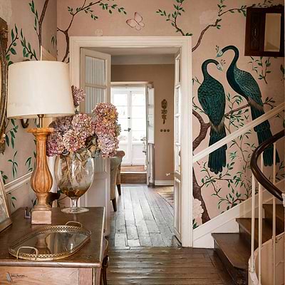 Edo Textile wallpaper in Peony by Coordonne — interior