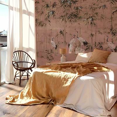 Garzas Textile wallpaper in Nude by Coordonne — interior