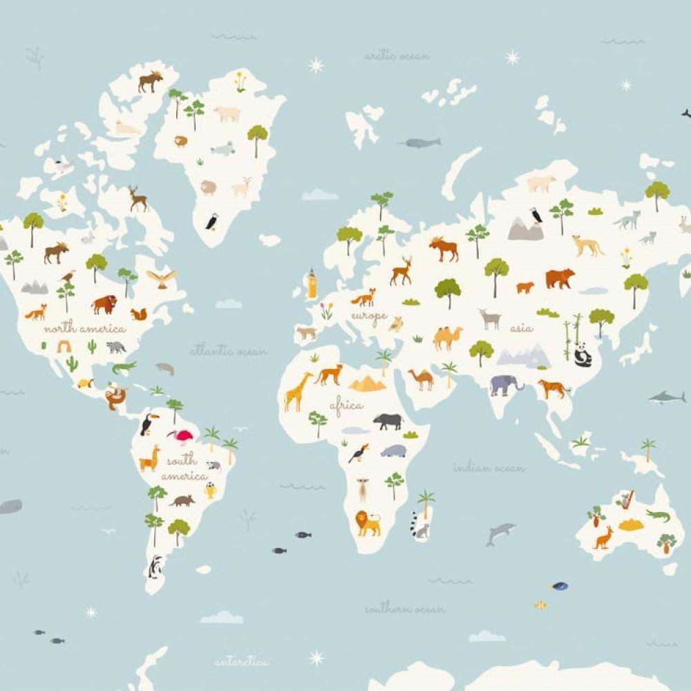 Animal Map-behang-Tapete-Coordonne-Aqua-Non Woven-9700050-Selected Wallpapers