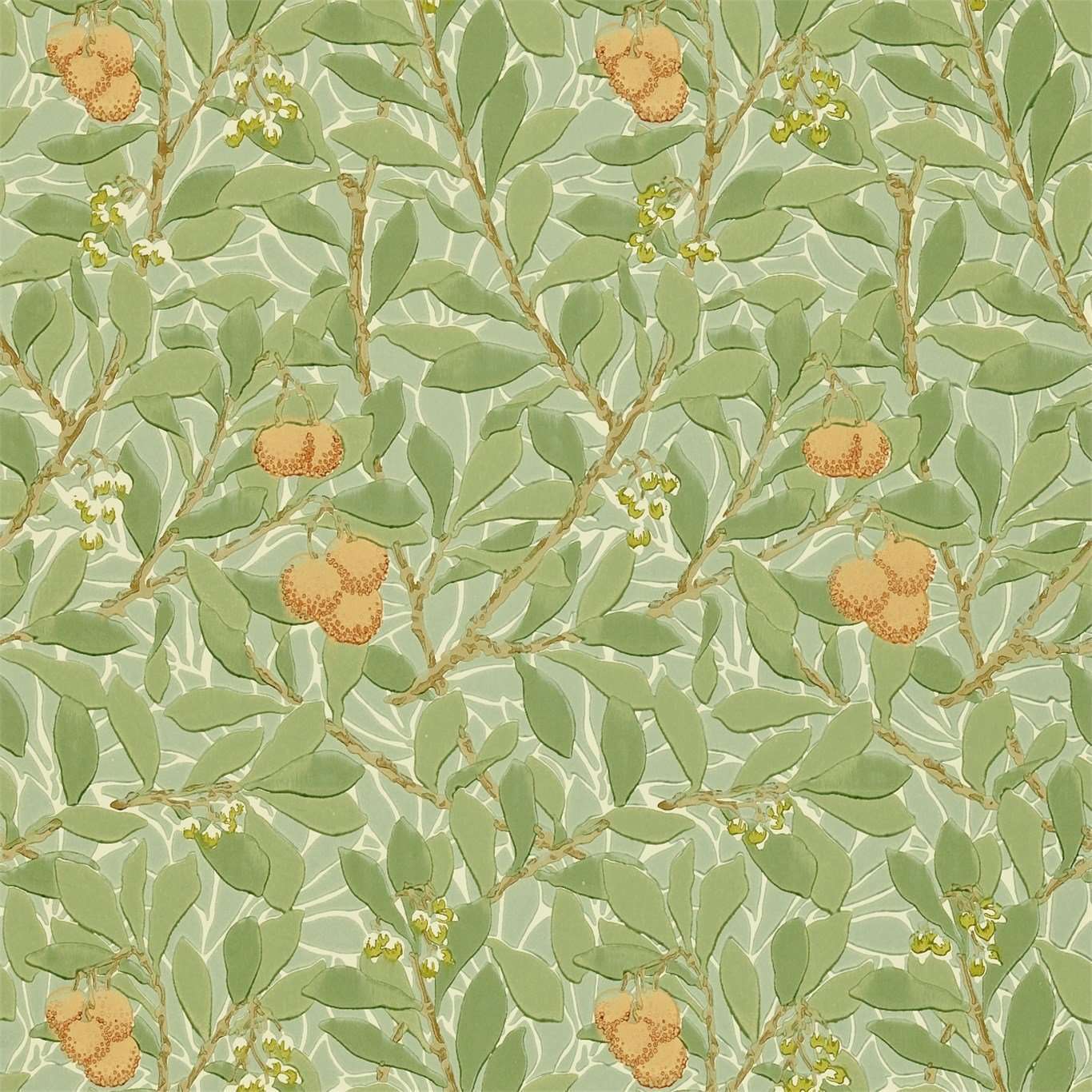 Arbutus-behang-Tapete-Morris & Co-Green/Terracotta-Rol-210408-Selected Wallpapers