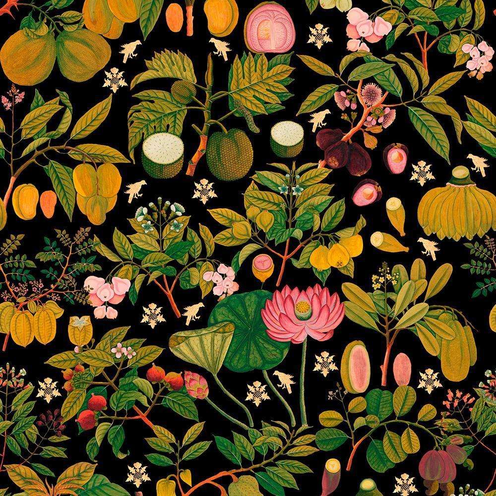 Asian Fruits and Flowers-behang-Tapete-Mind the Gap-Antraciet-300 cm (standaard)-WP20314-Selected Wallpapers