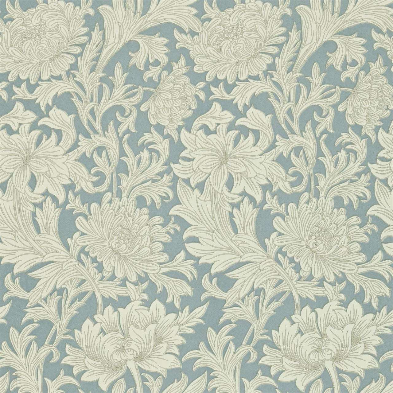 Chrysanthemum Toile-behang-Tapete-Morris & Co-Blue/Creme-Rol-210415-Selected Wallpapers