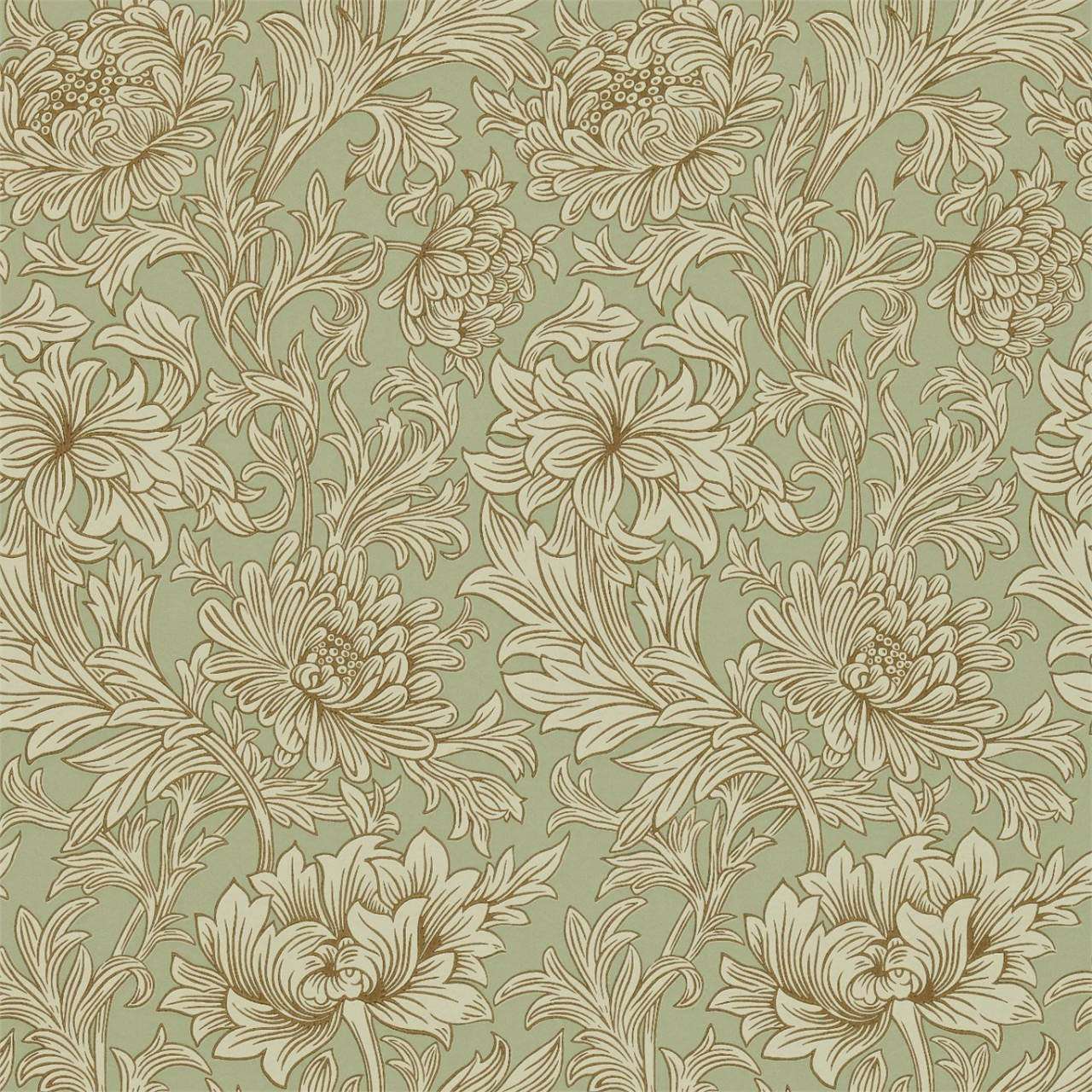 Chrysanthemum Toile-behang-Tapete-Morris & Co-Eggshel/Gold-Rol-210418-Selected Wallpapers