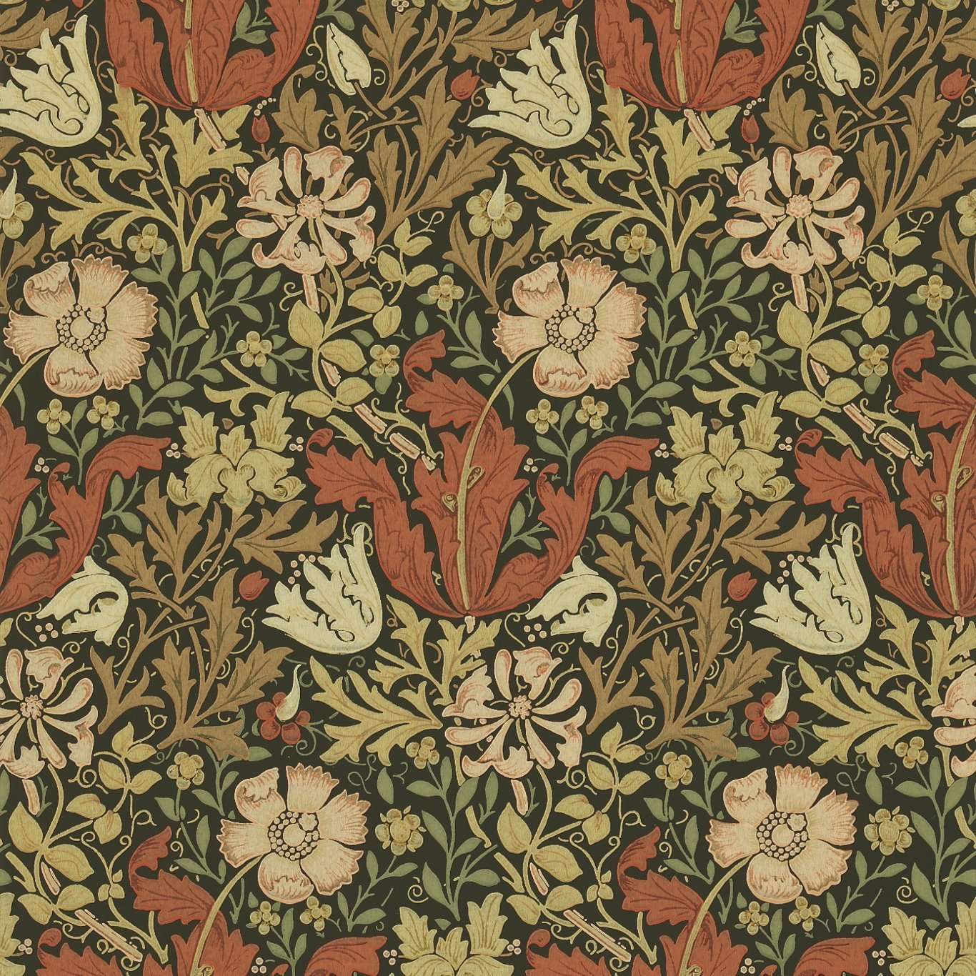 Compton-behang-Tapete-Morris & Co-Brown/Orange-Rol-210420-Selected Wallpapers