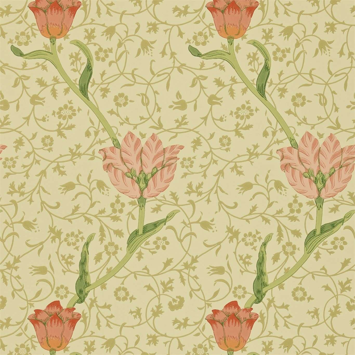 Garden Tulip-behang-Tapete-Morris & Co-Vanilla/Russet-Rol-210428-Selected Wallpapers