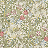 Golden Lily-behang-Tapete-Morris & Co-Green/Red-Rol-210398-Selected Wallpapers
