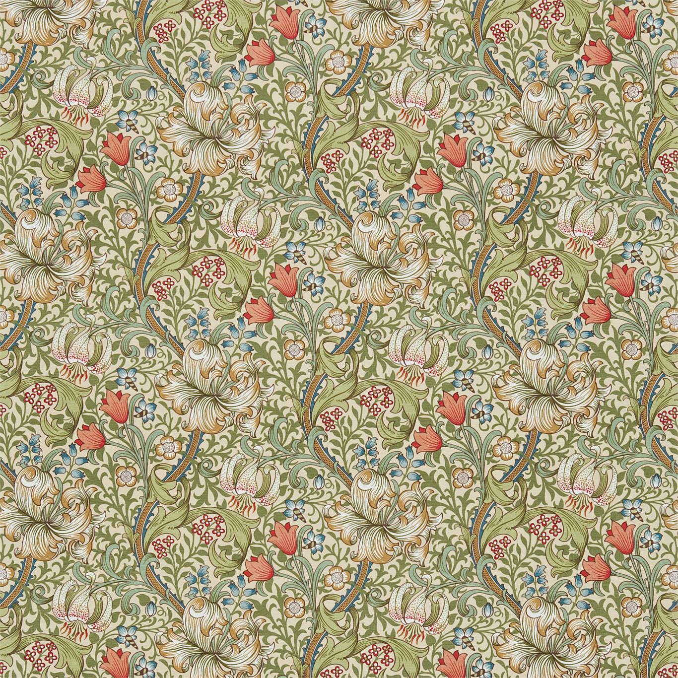 Golden Lily stof-Fabric-Tapete-Morris & Co-Green/Gold-Meter (M1)-226702-Selected Wallpapers