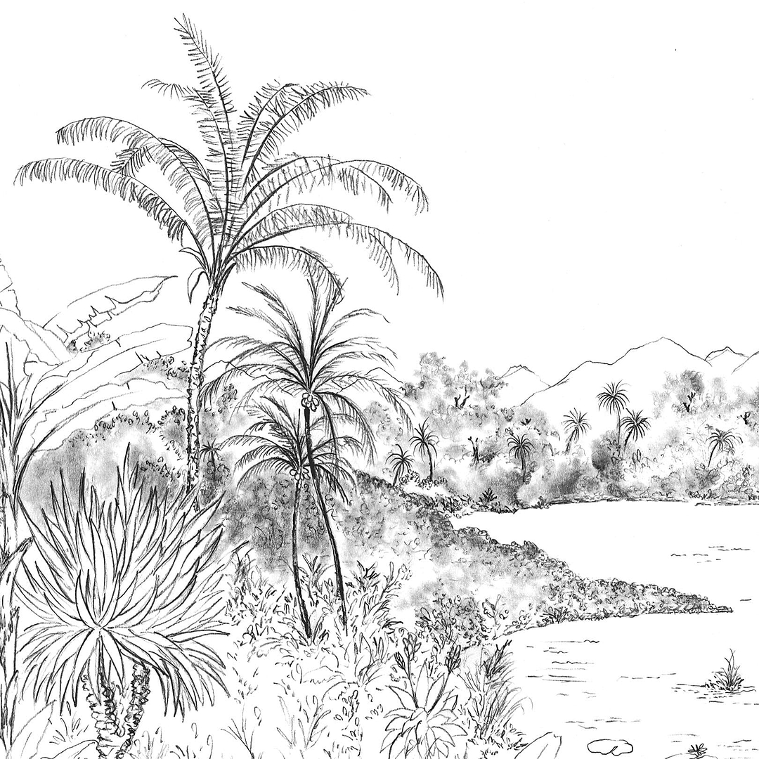 Hanalei-behang-Tapete-Les Dominotiers-Black-Non Woven 70 cm-DOM502-Selected Wallpapers