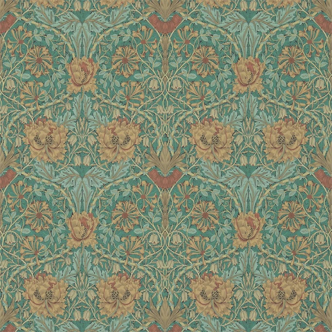 Honeysuckle and Tulip-behang-Tapete-Morris & Co-Emerald/Russet-Rol-214704-Selected Wallpapers