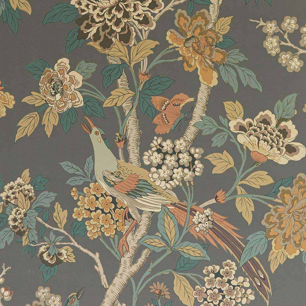 Hydrangea Bird-behang-Tapete-GP&J Baker-Teal-Rol-BW45091.2-Selected Wallpapers