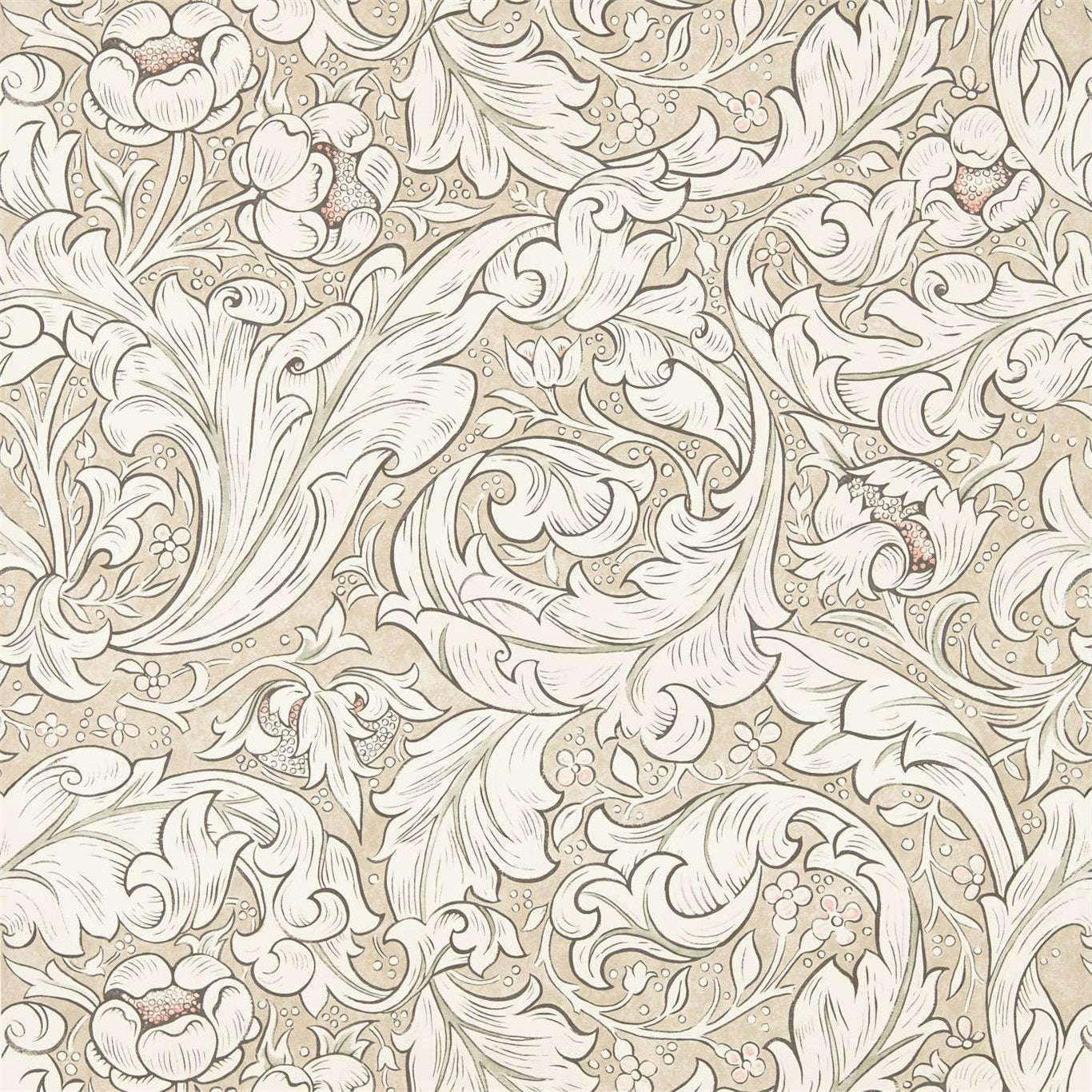 Pure Bachelors Button-behang-Tapete-Morris & Co-Linen/Coral-Rol-216051-Selected Wallpapers