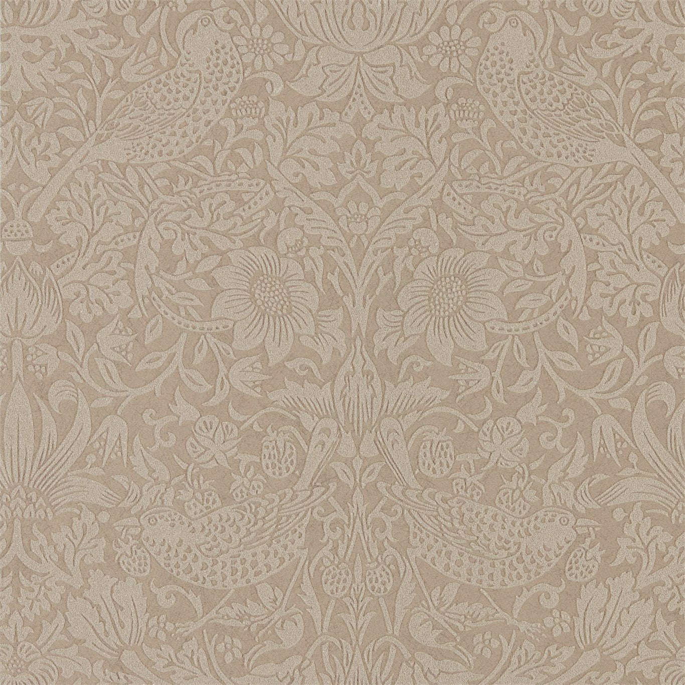 Pure Strawberry Thief-behang-Tapete-Morris & Co-Taupe/Gilver-Rol-216019-Selected Wallpapers