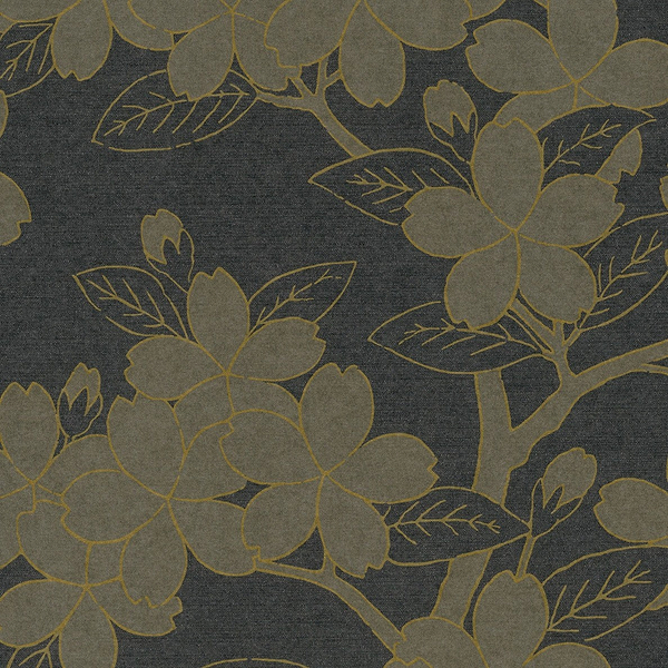 Camellia behang-Little Greene-Charcoal-Rol-Selected Wallpapers-Interiors