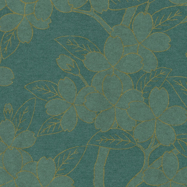 Camellia behang-Little Greene-Teal-Rol-Selected Wallpapers-Interiors