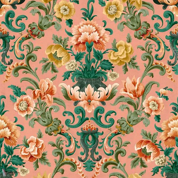 Aranjuez Damask wallpaper-Coordonné-Peach-Non Woven-Roll-Selected Wallpapers-Interiors