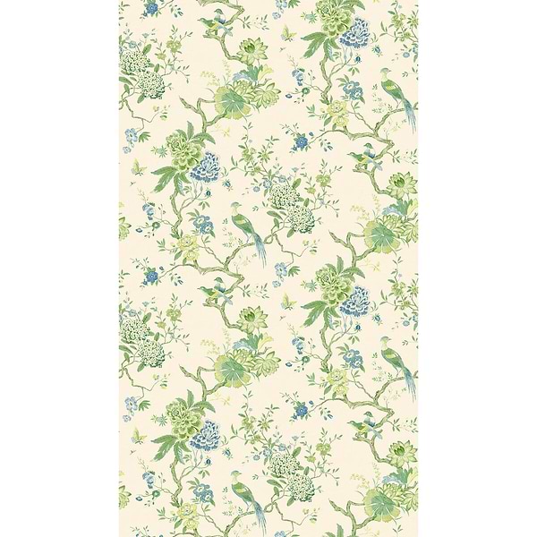 Oriental Bird behang-Behang-GP&J Baker-Green/Blue-Rol-Selected Wallpapers &amp; Interiors