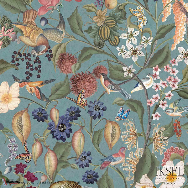 Blooming Fantasy-Iksel-behang-Tapete-wallpaper-Beryl Blue-Non Woven-Selected Wallpapers