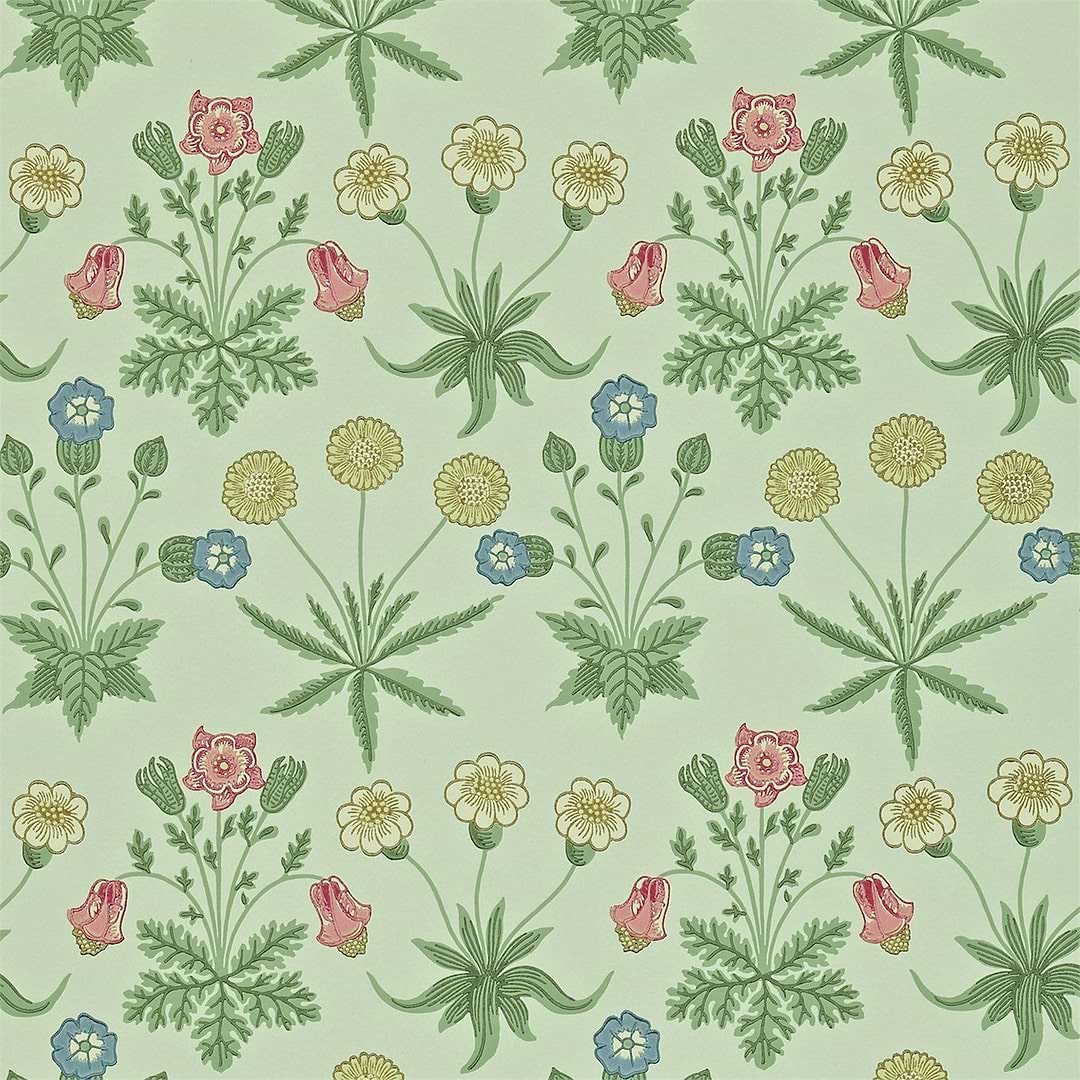 Daisy behang-behang-Morris & Co-Green/Rose-Rol-Selected Wallpapers &amp; Interiors