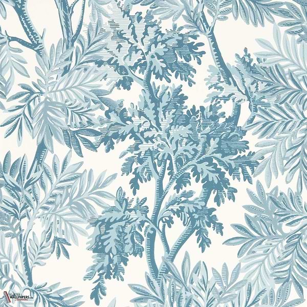 Tapestry trees behang-Sanderson-Pottery blue-Rol-Selected Wallpapers-Interiors