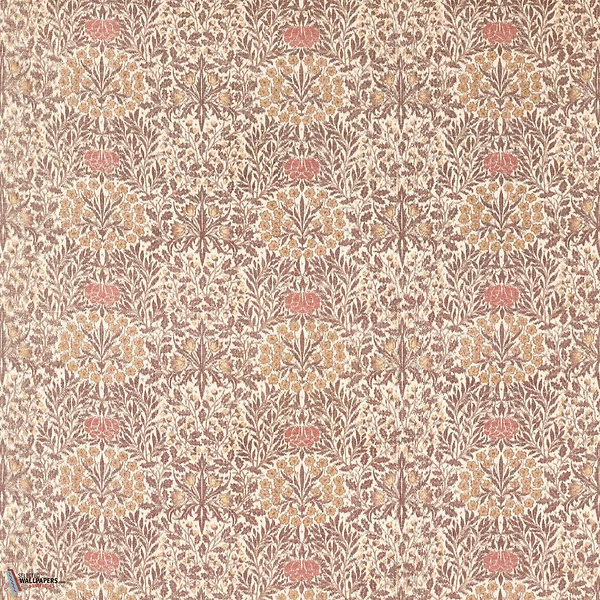 Daisy & Oak Warp Print stof-Morris & Co.-Chestnut/Primrose-Meter (M1)-Selected Wallpapers-Interiors