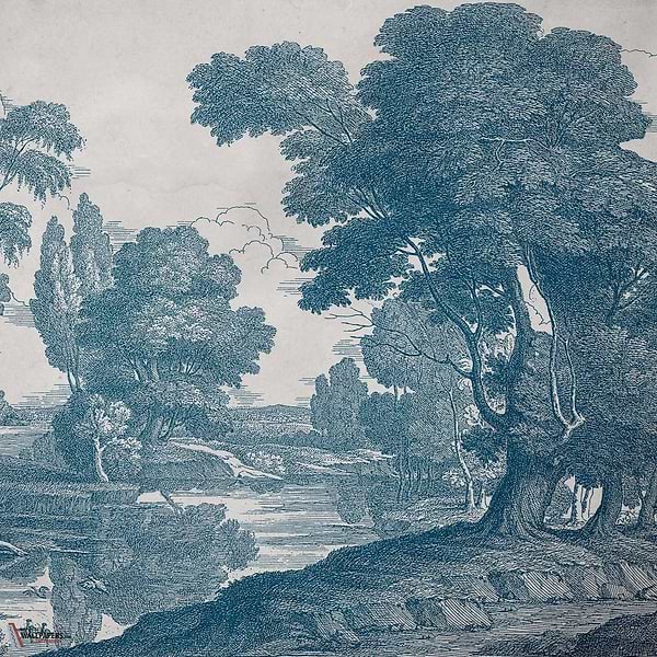 Engraving behang Coordonné-Coordonne-Blue-Non Woven-M2-Selected Wallpapers-Interiors