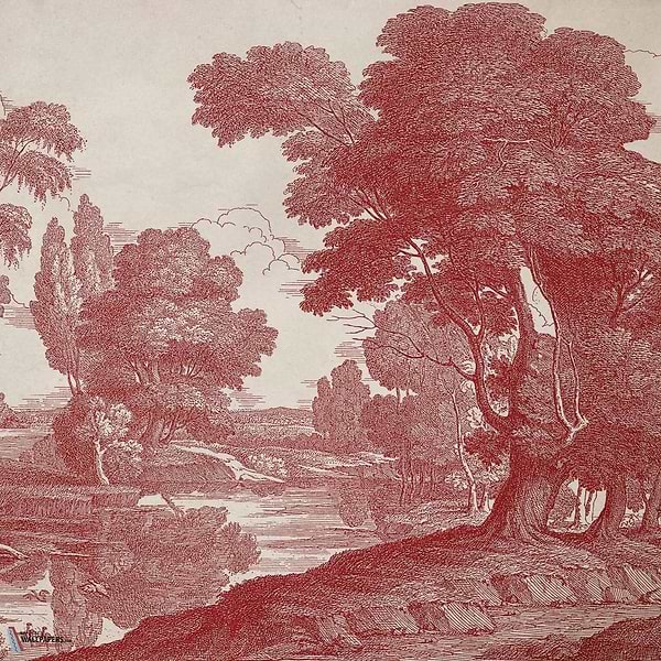 Engraving behang Coordonné-Coordonne-Red-Non Woven-M2-Selected Wallpapers-Interiors