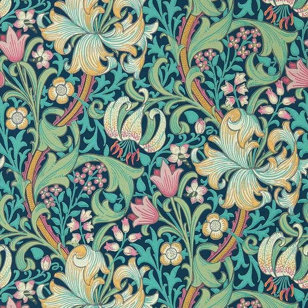 Golden Lily-behang-tapete-wallpaper-Morris & Co-Galactic Ink-Rol-Selected-Wallpapers-Interiors