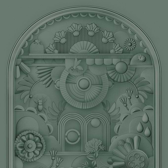 Greenhouse Gathering Arch-Moooi-behang-tapete-wallpaper-Forest Green-Paneel-Selected-Wallpapers-Interiors