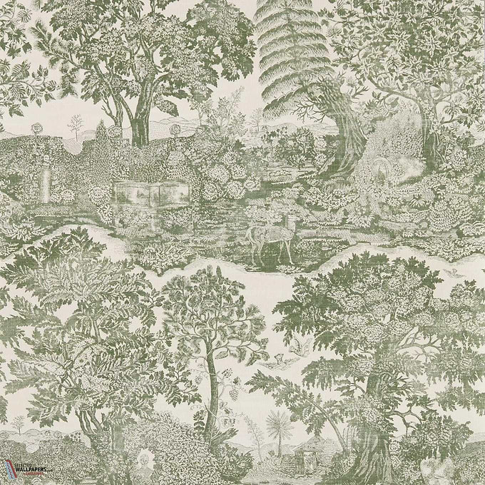 Highgrove toile behang-Sanderson-Yew green-Rol-Selected Wallpapers-Interiors