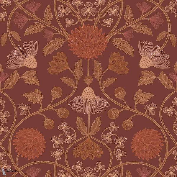 Hippolyte behang-Casamance-Bordeaux/Cuivre-Rol-Selected Wallpapers-Interiors