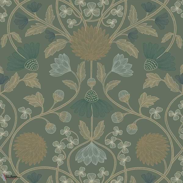 Hippolyte behang-Casamance-Vert de Gris/Dore-Rol-Selected Wallpapers-Interiors