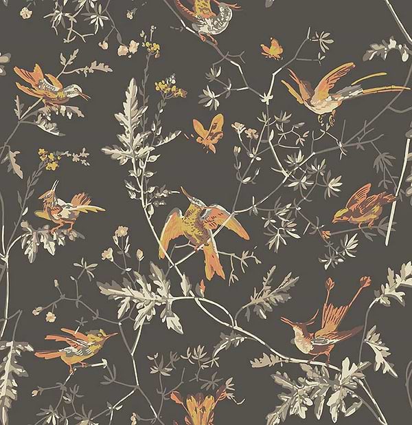 Hummingbirds-Cole & Son-Charcoal & Ginger-Rol-Selected-Wallpapers-Interiors
