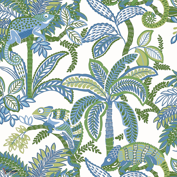Iggy behang-Thibaut-Blue and green-Rol-Selected Wallpapers-Interiors
